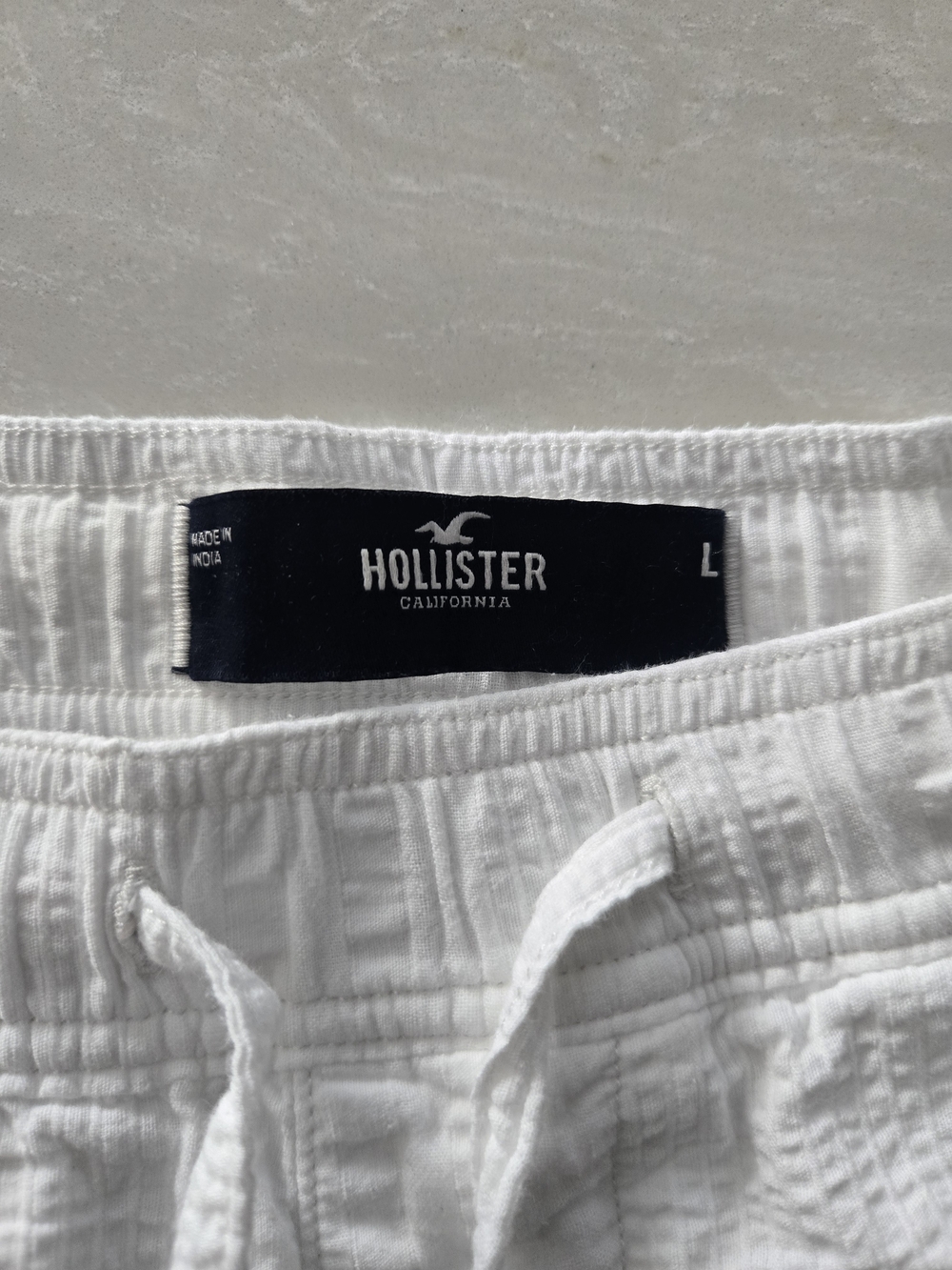 White Textured Drawstring Shorts - Picture 4 of 8